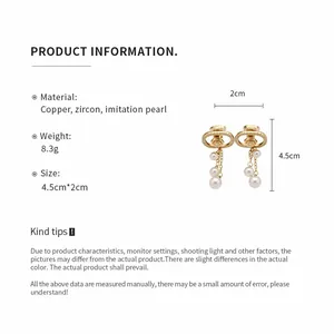 Product specifications and size details for gold-plated zircon pearl tassel ear clips