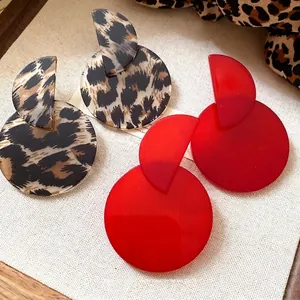 Retro Acrylic Geometric Pendant Earrings With 925 Sterling Silver Earring Post Leopard Print Round Drop Earrings For Women Jewelry
