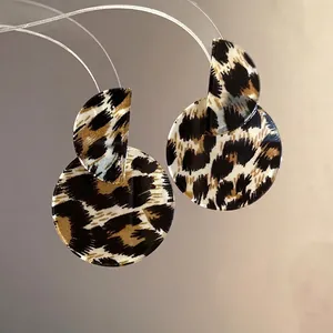Retro leopard print circular pendant earrings with high-end marbled finish for women