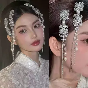 Pince à Cheveux Ethnique en Alliage Strass Perle Artificielle avec Gland Luxe Pince Bec de Canard Coiffe de Mariée Femme
