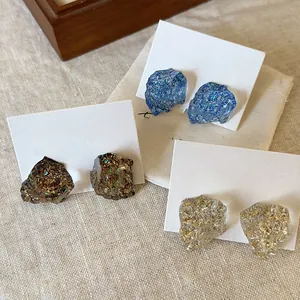 Irregular Resin Stud Earrings With 925 Sterling Silver Earring Post Korean Simple Geometric Handmade Jewelry For Women