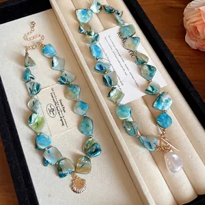 Set de collares de piedra natural y perla con colgante de concha para playa vacaciones