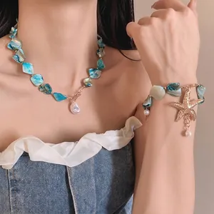 Conjunto de joyas de playa con collar de piedra natural y pulsera de estrella de mar