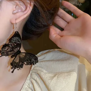 Exaggerated Three-Dimensional Layered Butterfly Ear Hook Earrings For Women Korean Fashion Translucent Acrylic Animal Drop Earrings With 925 Sterling Silver Earring Post