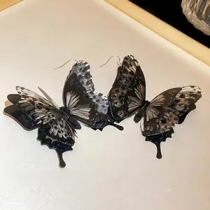 3D butterfly statement drop earrings in black and silver pattern for women