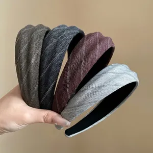 Retro herringbone striped wide fabric headband set for women, autumn winter style