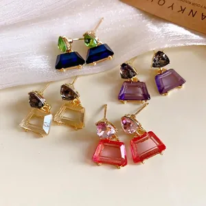 Vintage Geometrische Trapez Ohrstecker Für Damen Strass Eingelegt Gold Überzogen Legierung Ohrringe Mit Silber Stahl Stift Schmuck