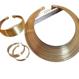Exaggerated golden irregular geometric metal necklace earring and bracelet jewelry set