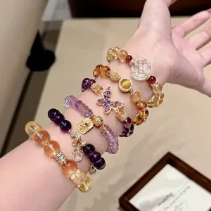 Elegante set di braccialetti con perline in occhio di tigre e ametista in stile cinese