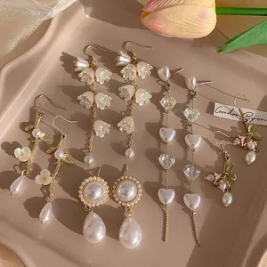 French Vintage Lily Of The Valley Drop Earrings For Women Elegant Alloy Artificial Pearl Long Tassel Earrings With 925 Sterling Silver Earring Post