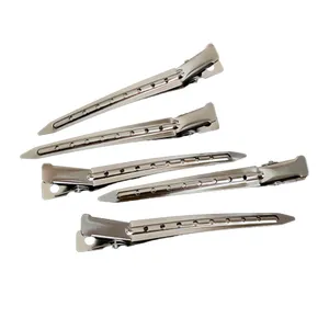 Minimalist silver metal duckbill hair clips set featuring a professional perforated design.
