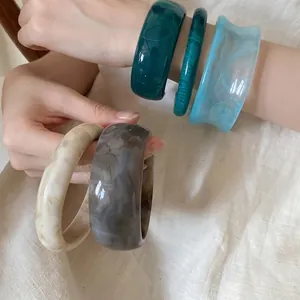 Minimalist Acrylic Marble Pattern Bangle Vintage Ink Wash Smudge Open Cuff Bracelet Retro High-End Aesthetic Hand Jewelry For Women Gift
