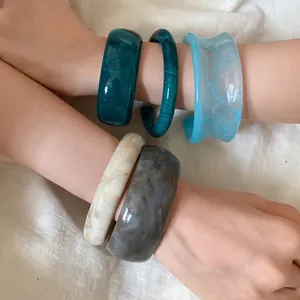 Vintage chic acrylic marble pattern open bangles for women with minimalist design