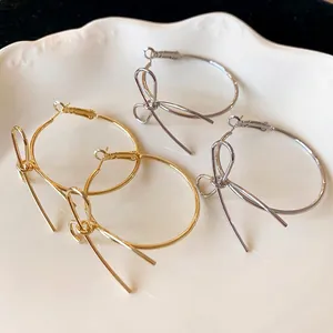 Iron Bowknot Hoop Earrings With 925 Sterling Silver Earring Post Butterfly Large Hoop Earrings For Women Fashion Jewelry
