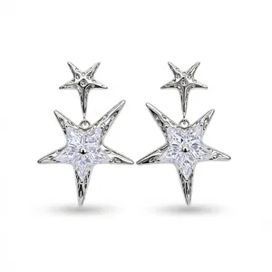 Elegant silver-toned star drop earrings featuring sparkling cubic zirconia crystals