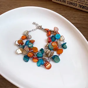 Bohemian multi-layer stainless steel bracelet with colorful irregular shell pieces