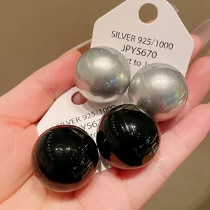 French Vintage Oversized Ball Stud Earrings For Women With 925 Sterling Silver Earring Post Alloy Artificial Pearl Jewelry