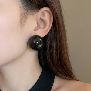 Oversized black ball stud earrings with S925 silver needle for women