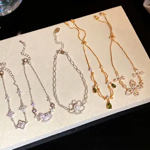 Kettenarmband Im Koreanischen Stil Für Damen Mit Schmetterlingsanhänger Zirkonia Künstliche Perle Kupfer Vergoldet Versilbert Eleganter Modeschmuck Geschenk