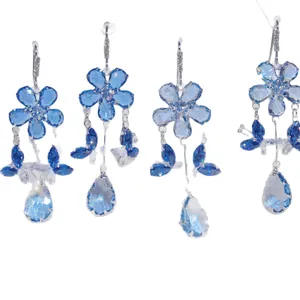 Elegant blue zircon flower and butterfly teardrop tassel drop earrings for women