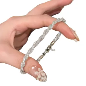 Elegant silver Italian twisted mesh bracelet with a minimalist vintage jewelry style for women