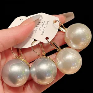 French Vintage Oversized Artificial Pearl Drop Earrings With 925 Sterling Silver Earring Post For Women Elegant Jewelry