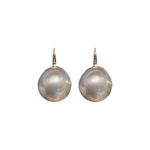 French style oversized grey pearl earrings featuring vintage gold leverback hooks