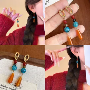 Orecchini Pendenti Vintage Etnici Bohemian Con Perline E Nappe Con Perno in Argento Per Donna Orecchini a Goccia d'Acqua Oro E Caffè
