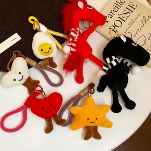 Charming collection of cute flocked plush horse star and heart keychains for backpacks