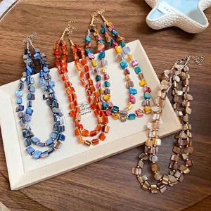 Bohemian Retro Irregular Double Layer Shell Necklace Handmade Shell Beads Personality Fashion Neck Jewelry Gift For Women