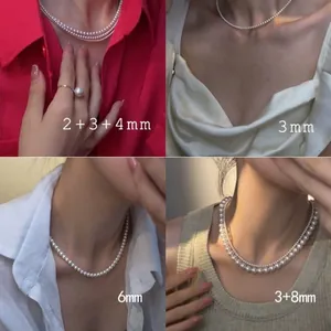 Comparison of French vintage pearl bead necklace sizes from 2mm to 8mm shown on models