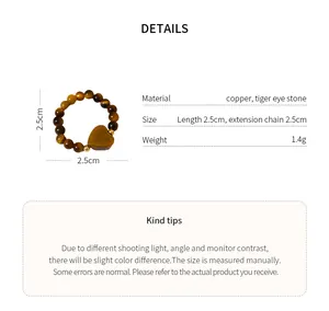 Vue détaillée de la bague en perles d'œil de tigre avec les spécifications du produit