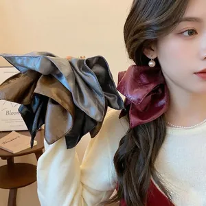 Korean Minimalist Vintage Artificial Leather Square Scrunchie Retro Elegant Faux Leather Hair Tie For Women Autumn Winter Ponytail Holder