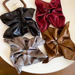 Premium retro leather square scrunchies set in black burgundy silver brown colors