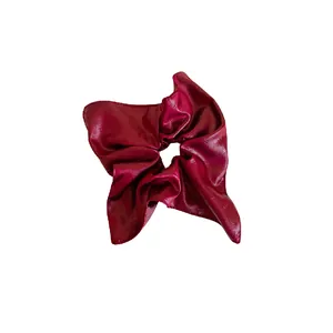 Burgundy retro leather square scrunchie hair tie for women elegant hair accessory
