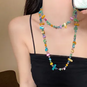 Collana Multistrato con Pietre di Vetro Multicolore Irregolari per Donna Stile Spiaggia Vacanze Estive Gioielli alla Moda Choker Accessorio