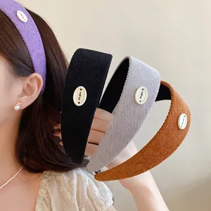 Cerchietto in Stile Coreano in Tessuto Texturizzato Semplice Moda Donna Elegante Versatile Cerchio per Testa Con Bottone Decorativo Accessori