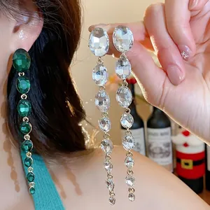 Glänzende Strass Lange Quasten Ohrringe Exquisite Leichte Luxus Runde Ohrringe 925 Sterling Silber Stift Für Damen Schmuck