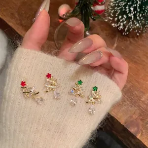 Sparkling Christmas tree drop earrings with CZ and pearls for festive holiday season