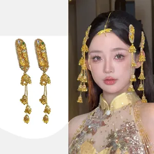 Pince à Cheveux Fleur en Alliage Strass Style Ethnique avec Gland de Cloche Épingle à Cheveux Rétro Couleur Or pour Accessoires Cheveux Femmes