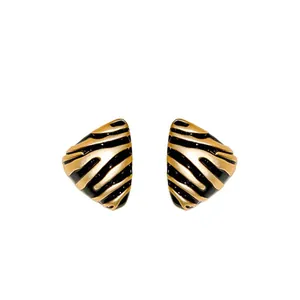 Vintage gold zebra print stud earrings with S925 silver needles for women