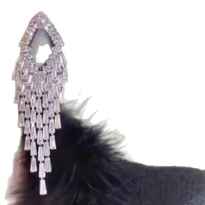 Elegant silver pin diamond-shaped hollowed tassel earrings featuring sparkling cubic zirconia