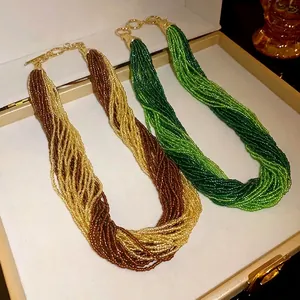 Bohemian Multi-layer Seed Bead Necklace Vintage Handmade Layered Choker Statement Beaded Necklace For Women Jewelry Accessory