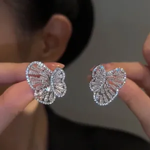 Butterfly Zirconia Stud Earrings With 925 Sterling Silver Earring Post Minimalist Fashion Copper Jewelry For Women