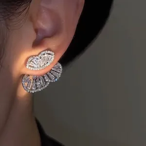 Elegant silver butterfly zircon stud earrings featuring a versatile 2-way wear design