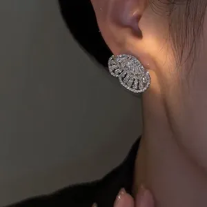 Elegant silver needle zircon butterfly earrings with a luxurious shimmering finish
