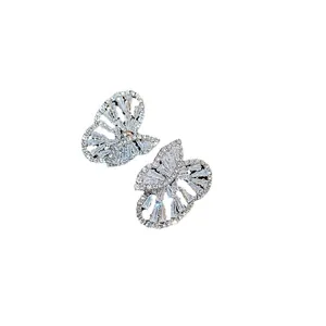 Elegant butterfly stud earrings with sparkling cubic zircon stones and silver needles