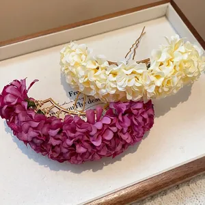New Chinese style fabric flower hairpins in cream and magenta with U-shaped pins