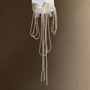 Vintage style 18k gold plated knotted long tassel clip-on earrings for women