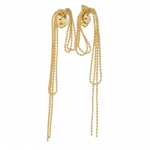 Elegant 18k gold plated knotted long beaded tassel drop clip-on earrings for women